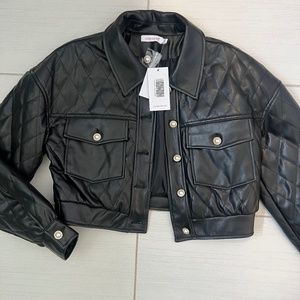 Quilted faux leather bomber jacket, XS